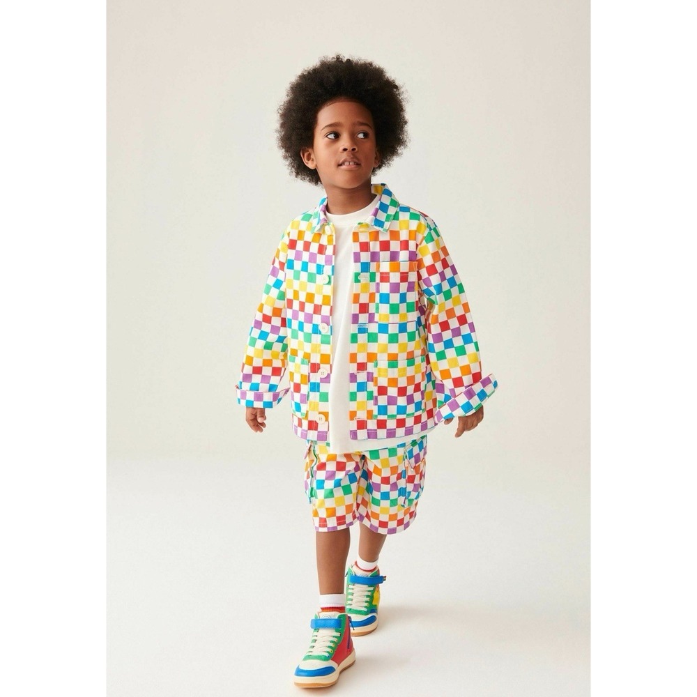 Little Bird by Jools Oliver Rainbow Checkerboard‎ Shacket Boys 7-8 Cotton